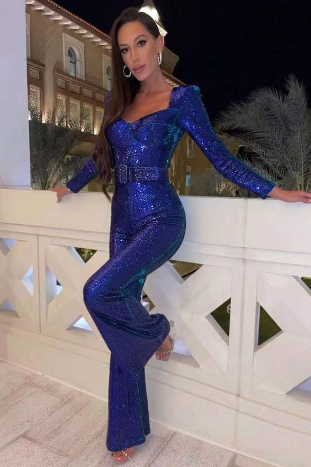 Women's Marissa Sequin Jumpsuit Blue