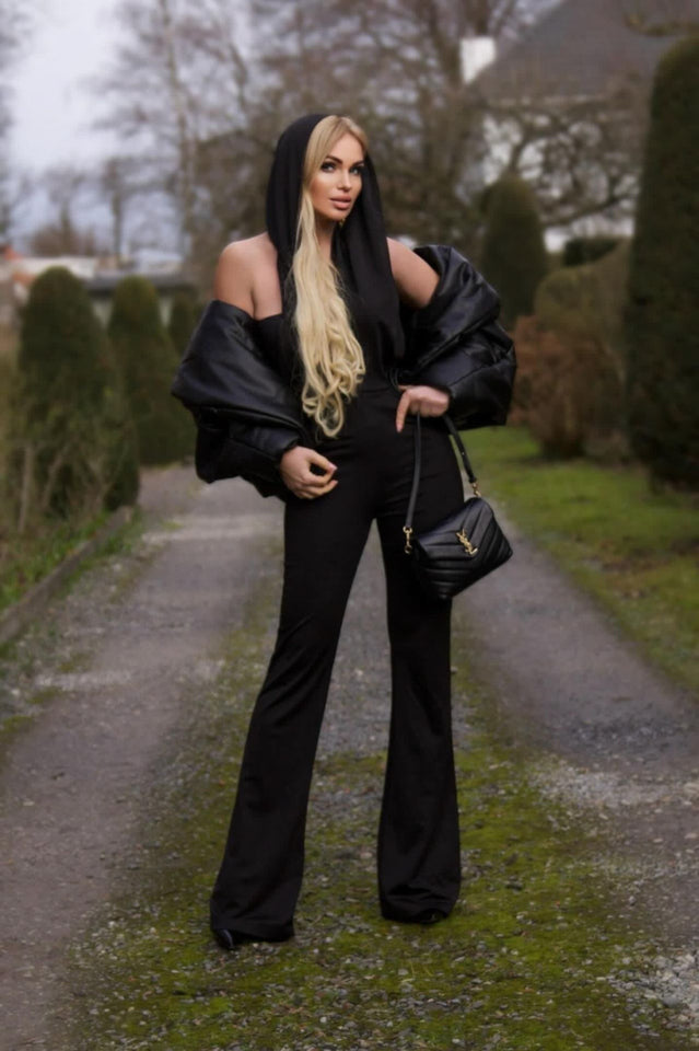 Women's Backless Hooded Jumpsuit With Slip Pockets