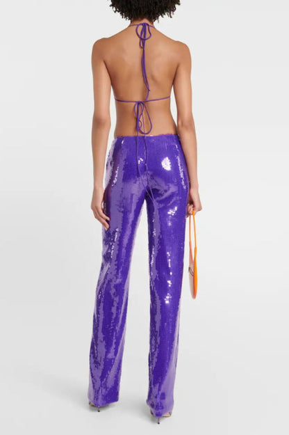 Women's Likan Crop Top Sequin Pants Set