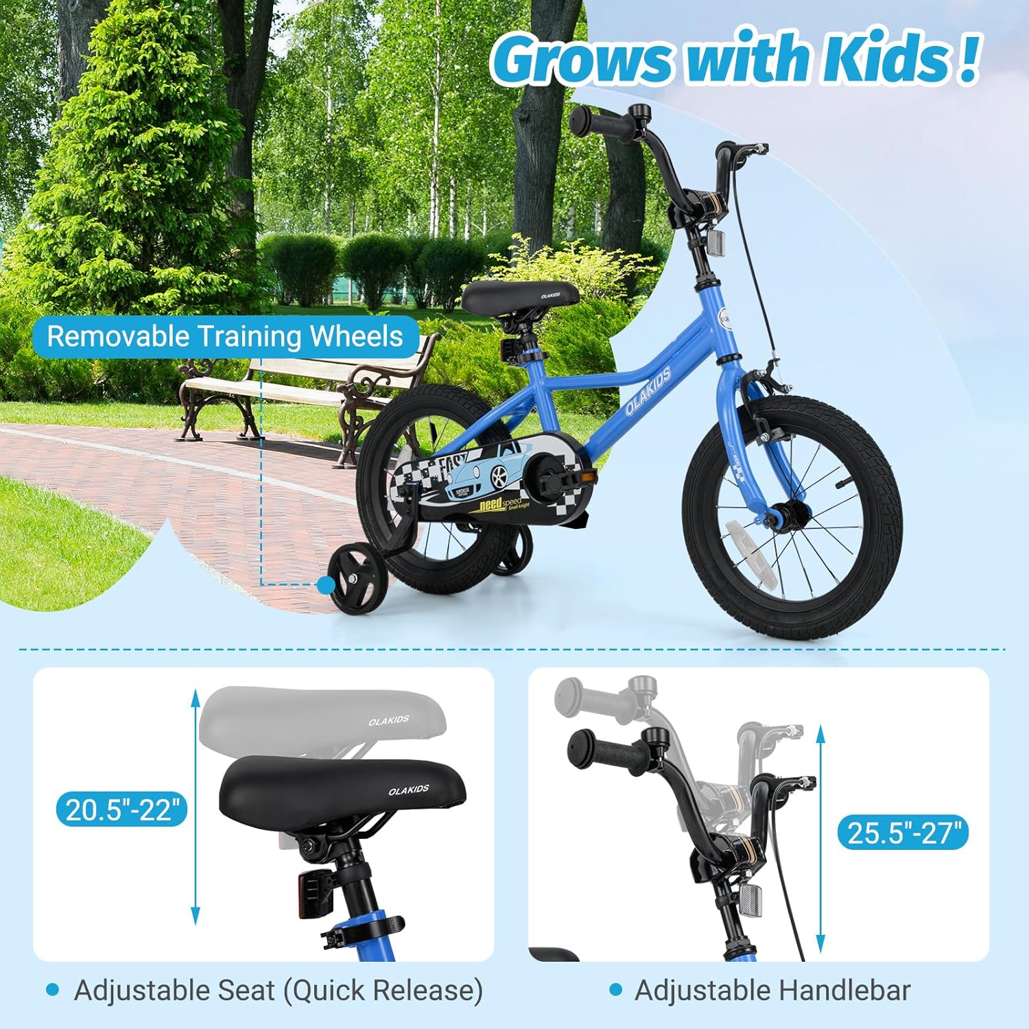 Olakids Kids Bike, 12 14 16 18 Inch Racing Car Themed