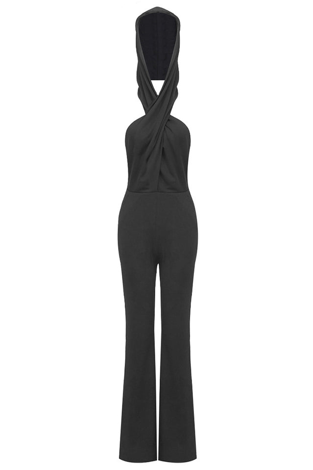 Women's Backless Hooded Jumpsuit With Slip Pockets