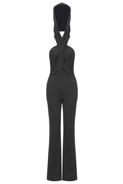 Women's Backless Hooded Jumpsuit With Slip Pockets