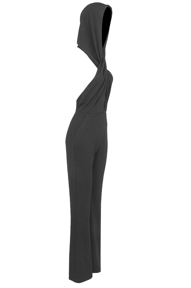 Women's Backless Hooded Jumpsuit With Slip Pockets