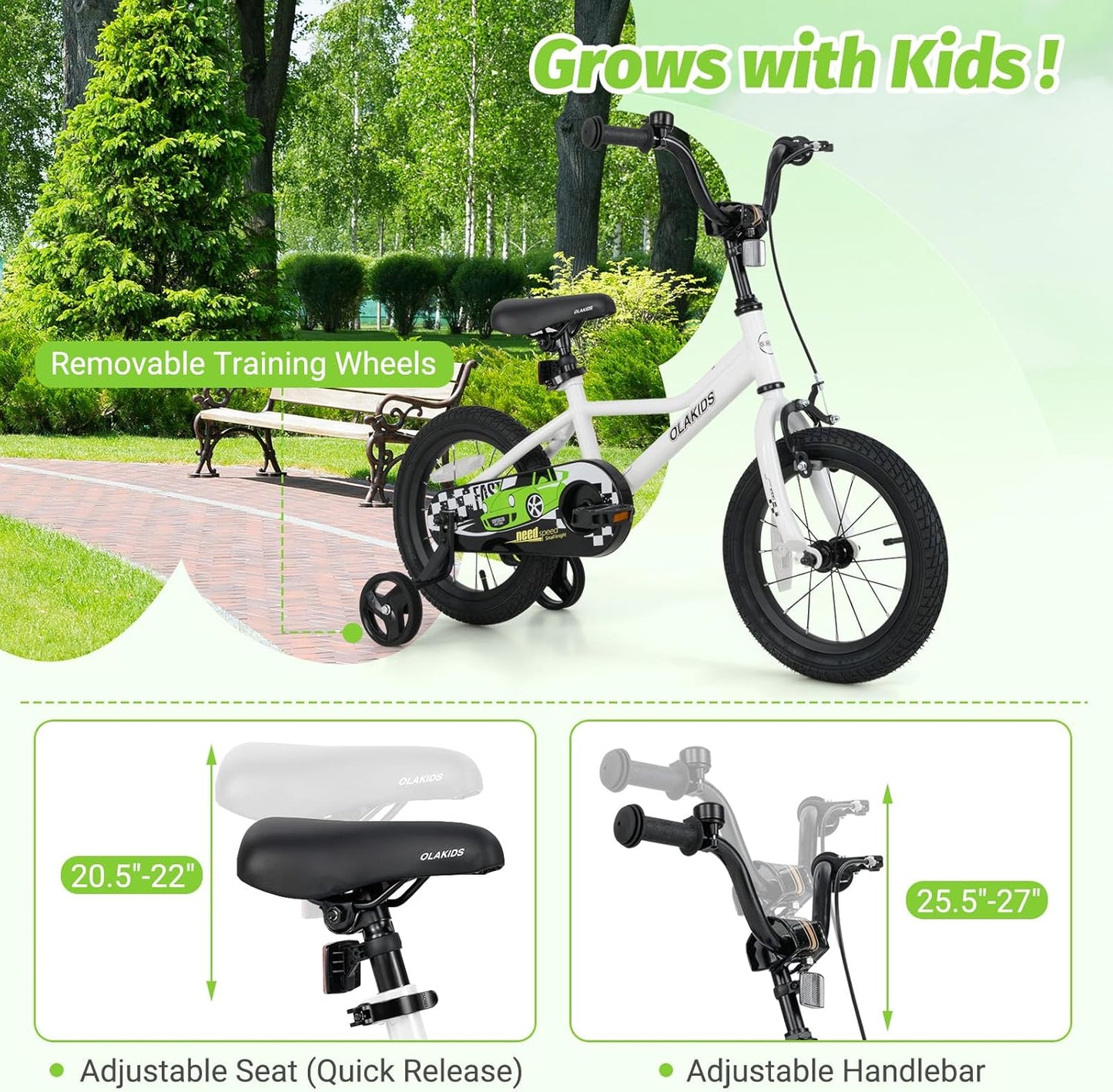 Olakids Kids Bike, 12 14 16 18 Inch Racing Car Themed