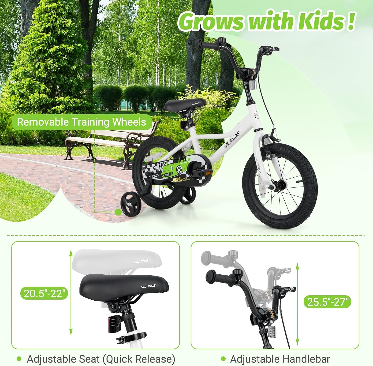 Olakids Kids Bike, 12 14 16 18 Inch Racing Car Themed