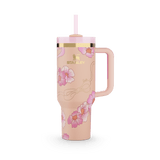 Stanley Barbie collaboration tumbler with pink floral pattern