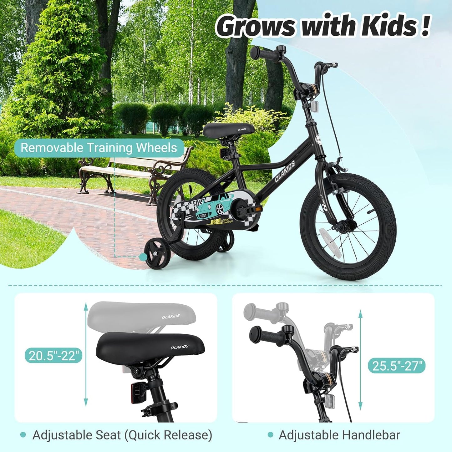 Olakids Kids Bike, 12 14 16 18 Inch Racing Car Themed