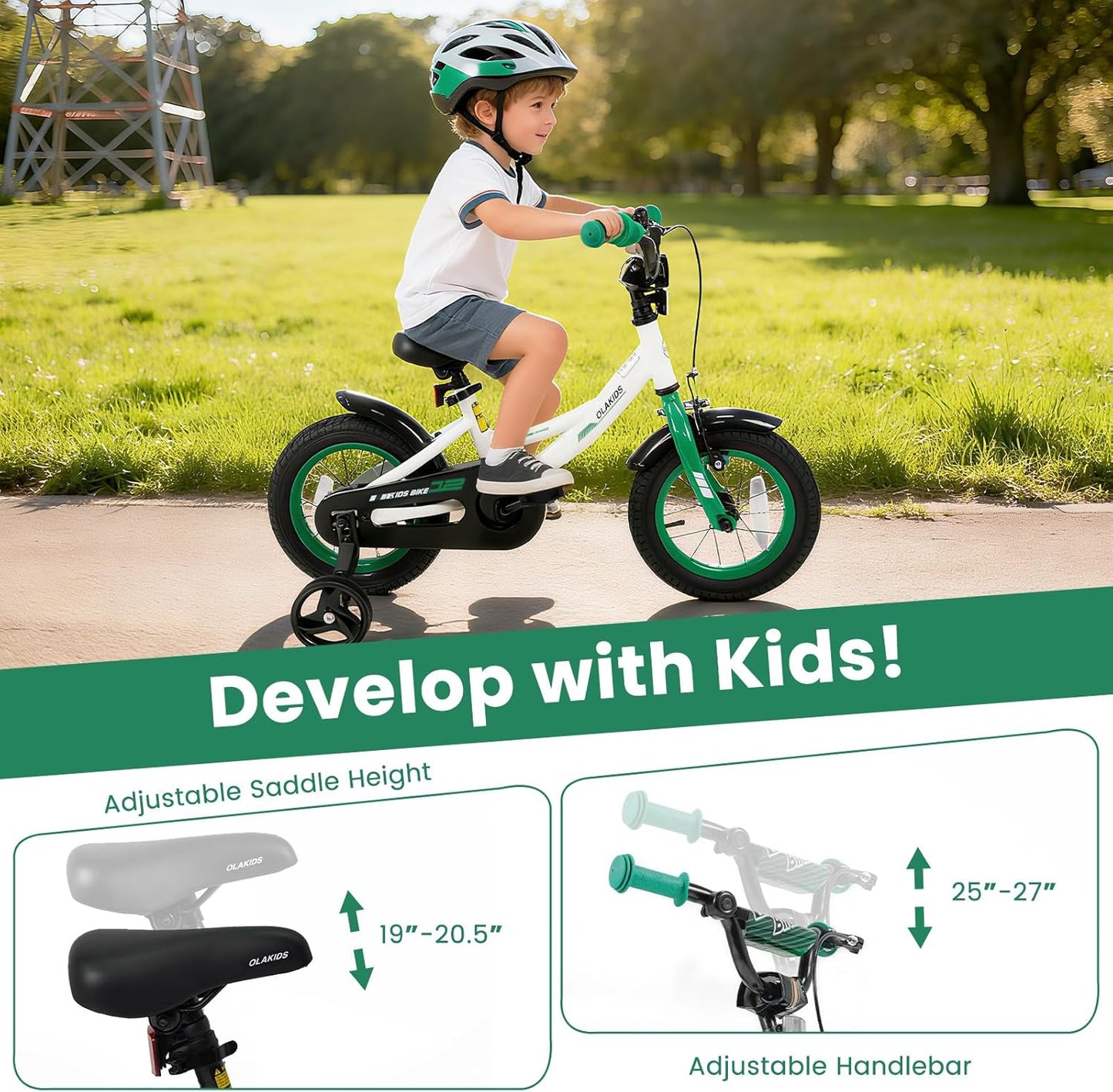 Olakids 12-18 Inch BMX Kids Bike with Training Wheels & Dual Brakes