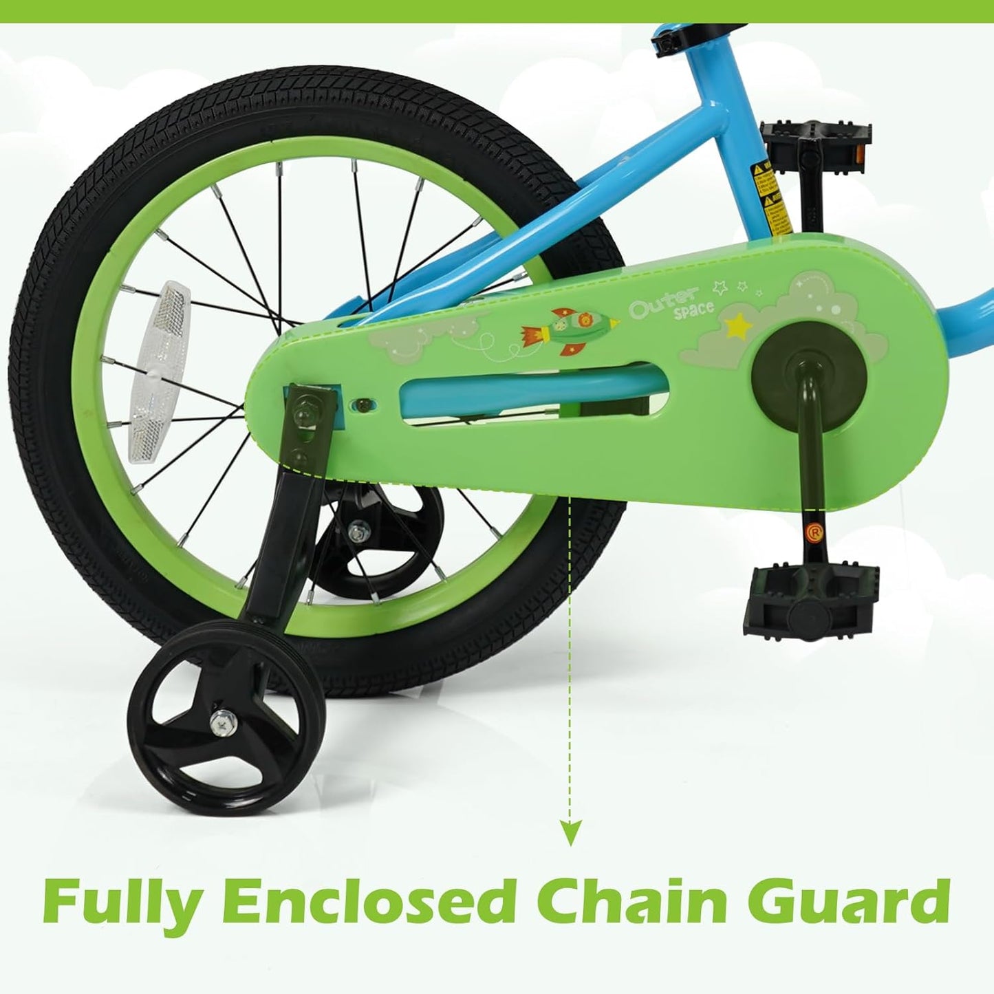 Olakids 12-16 Inch Space Theme Kids Bike with Training Wheels & Dual Brakes for Boys Girls 3-8
