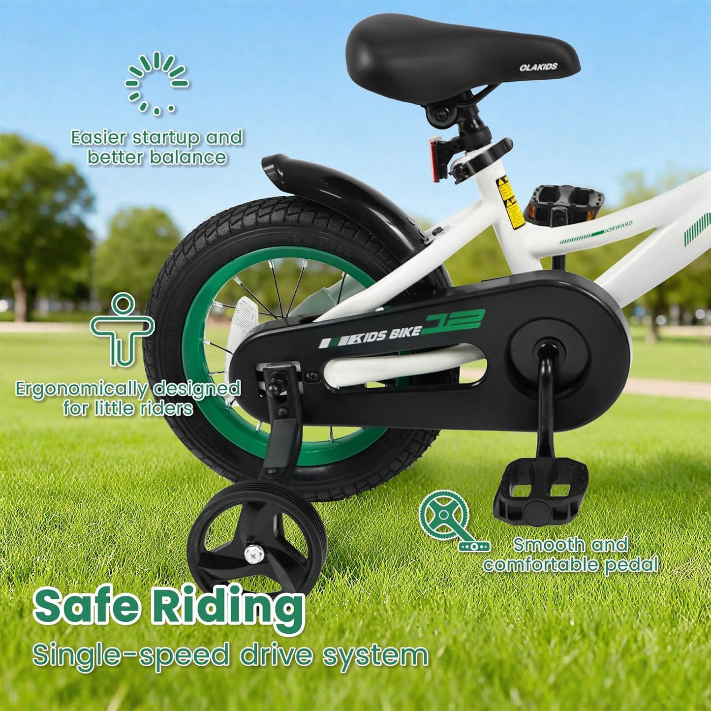 Olakids 12-18 Inch BMX Kids Bike with Training Wheels & Dual Brakes