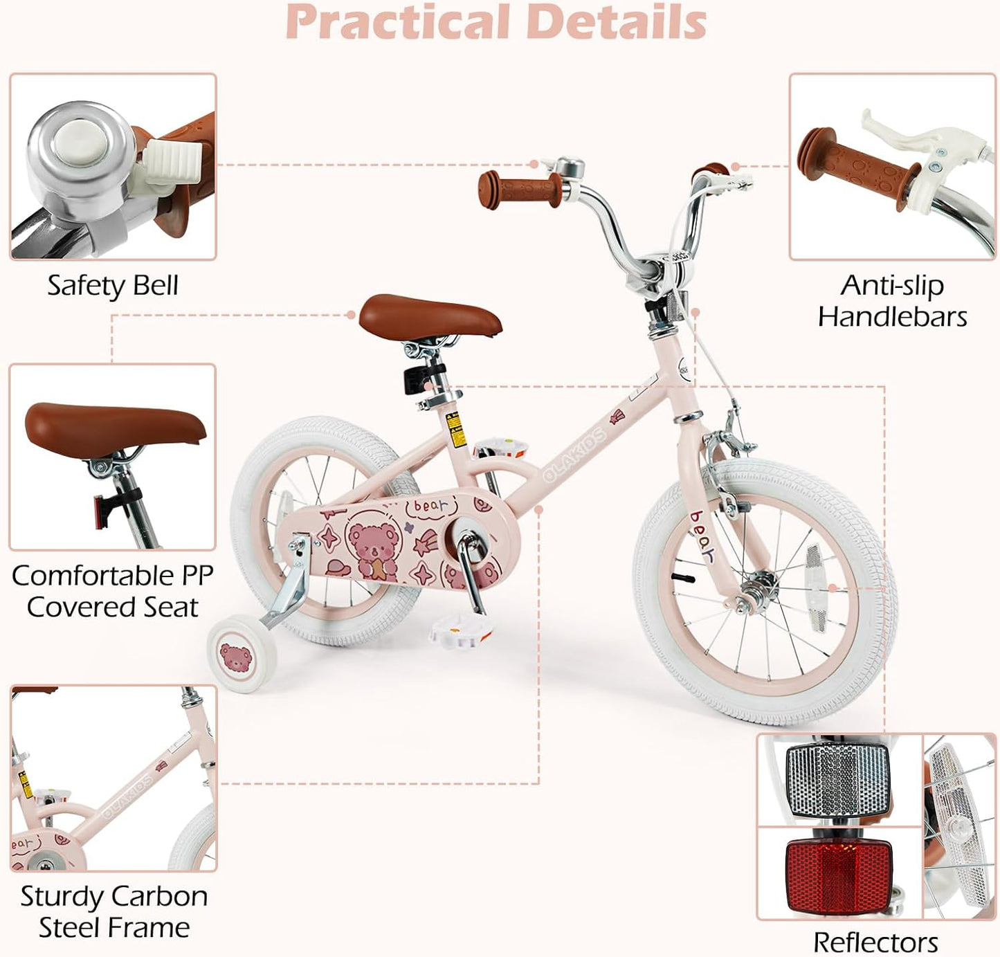 Olakids Kids Bike, 12 14 16 18 Inch Bear Themed Toddlers Bike