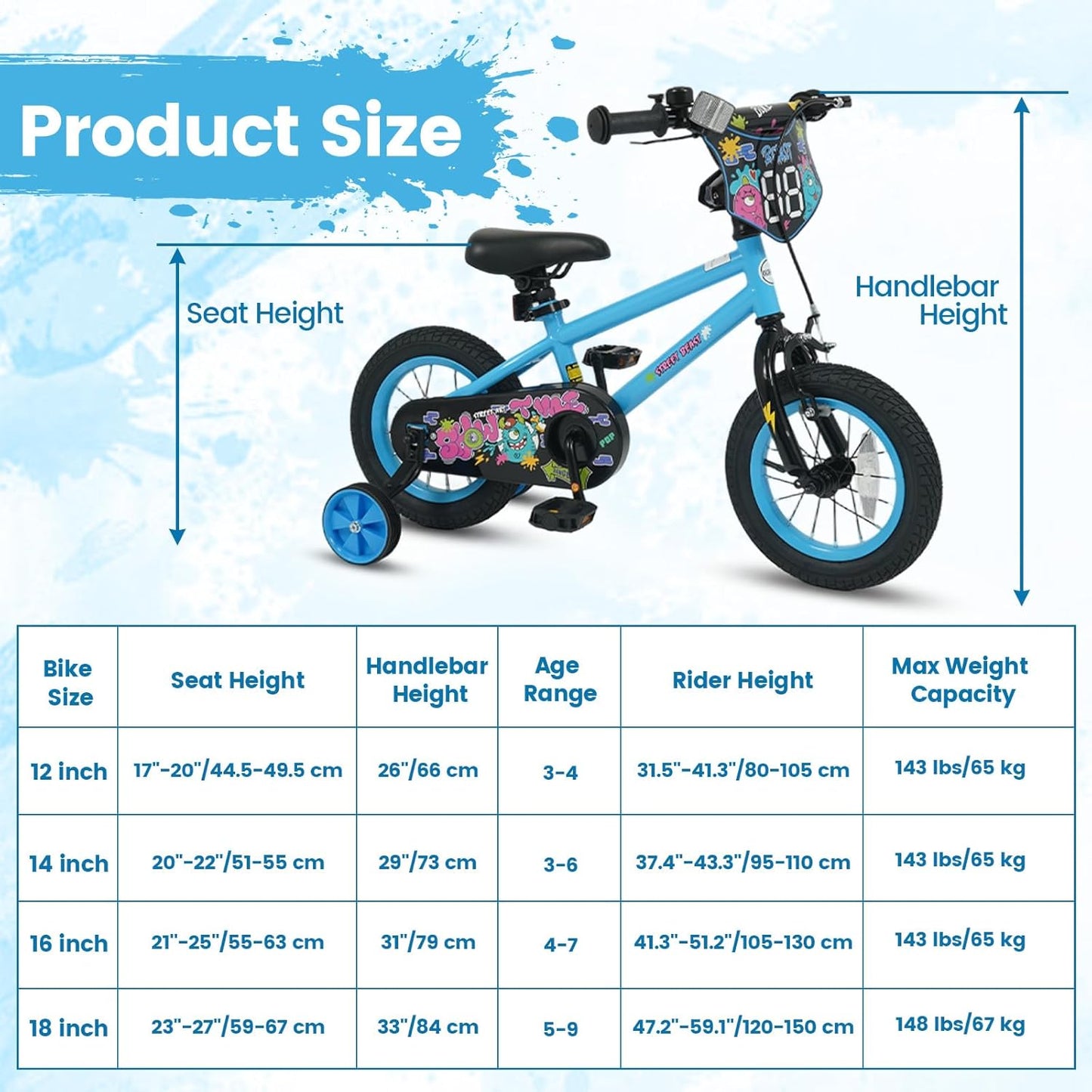 Olakids Kids Bike, 12 14 16 18 Inch BMX Style Toddlers Bike