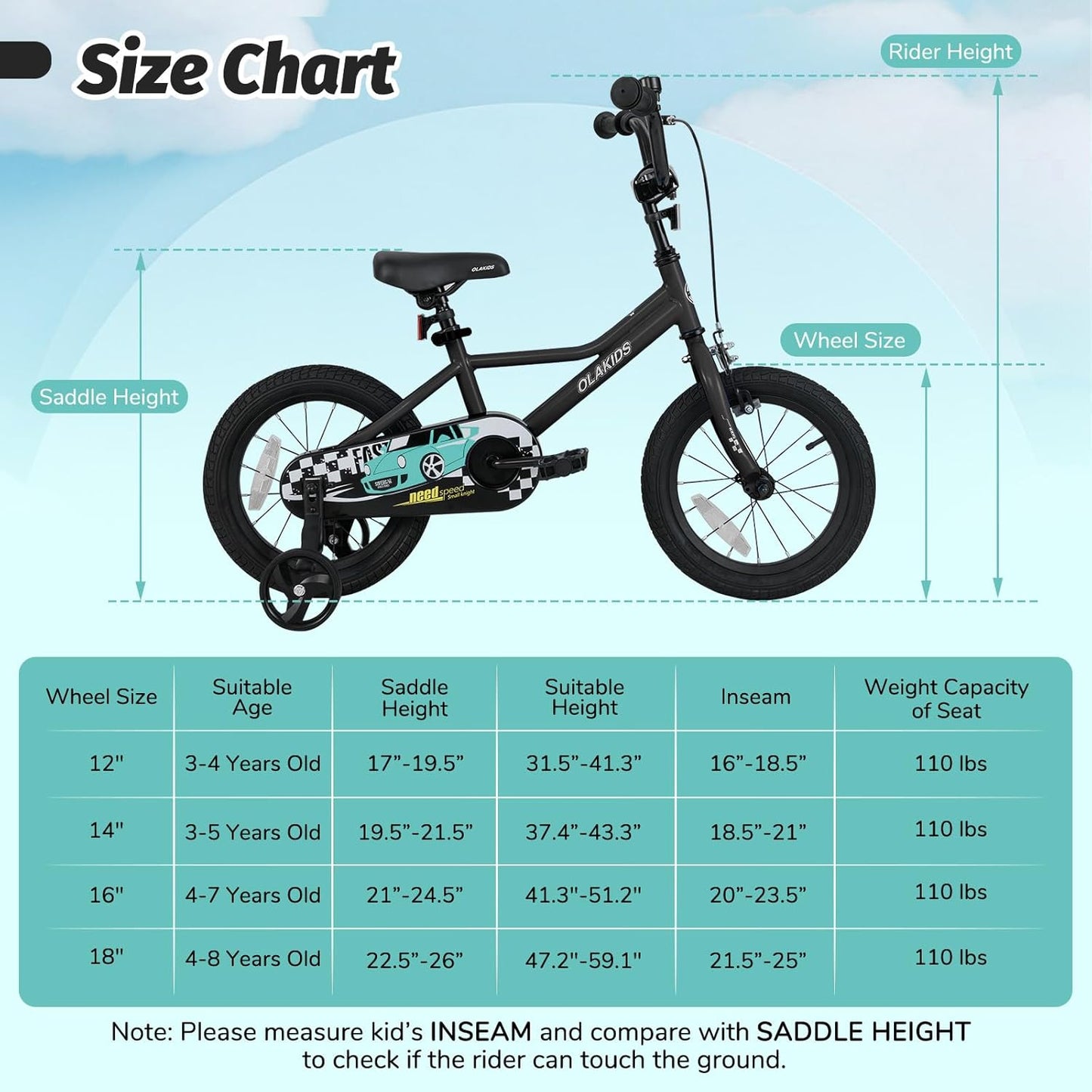 Olakids Kids Bike, 12 14 16 18 Inch Racing Car Themed