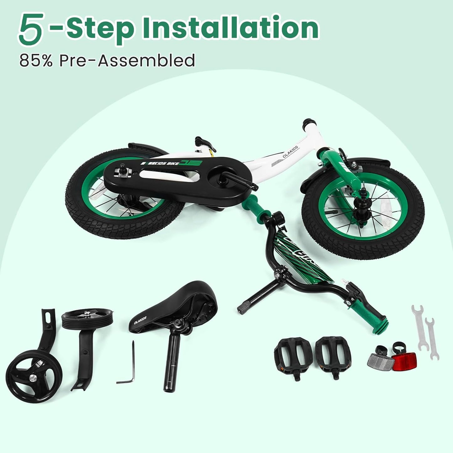 Olakids 12-18 Inch BMX Kids Bike with Training Wheels & Dual Brakes