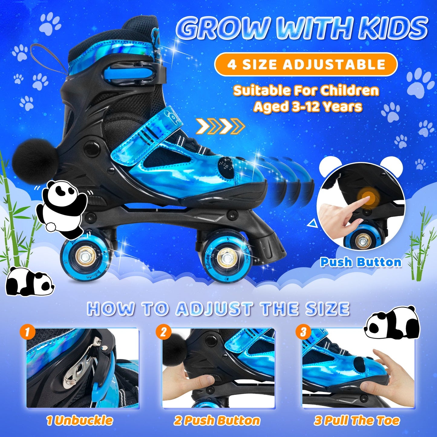 Nattork Cyber Panda Roller Skates - Aqua Ray