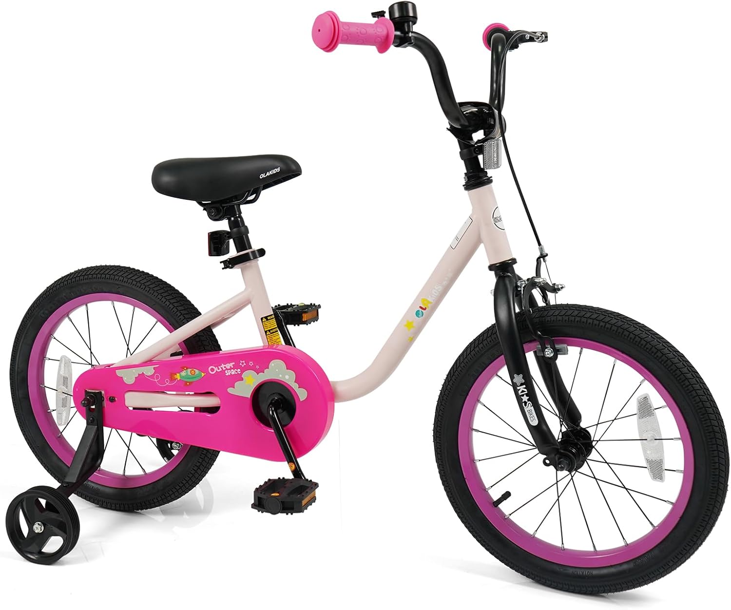 Olakids 12-16 Inch Space Theme Kids Bike with Training Wheels & Dual Brakes for Boys Girls 3-8