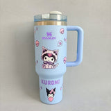 Stanley 40oz insulated tumbler featuring Kuromi character illustrations, pastel purple design