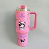 Stanley 40oz insulated tumbler featuring Kuromi character illustrations, pastel purple design