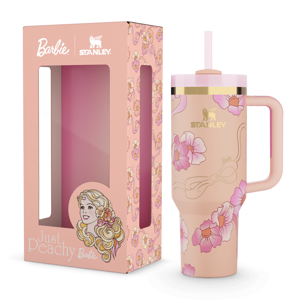 Stanley Barbie collaboration tumbler and packaging