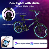 OLAKIDS 20" Kids Mountain Bike, 7 Lighting Modes, Bluetooth Music, 6 Speed, for Ages 6-14 Boys & Girls