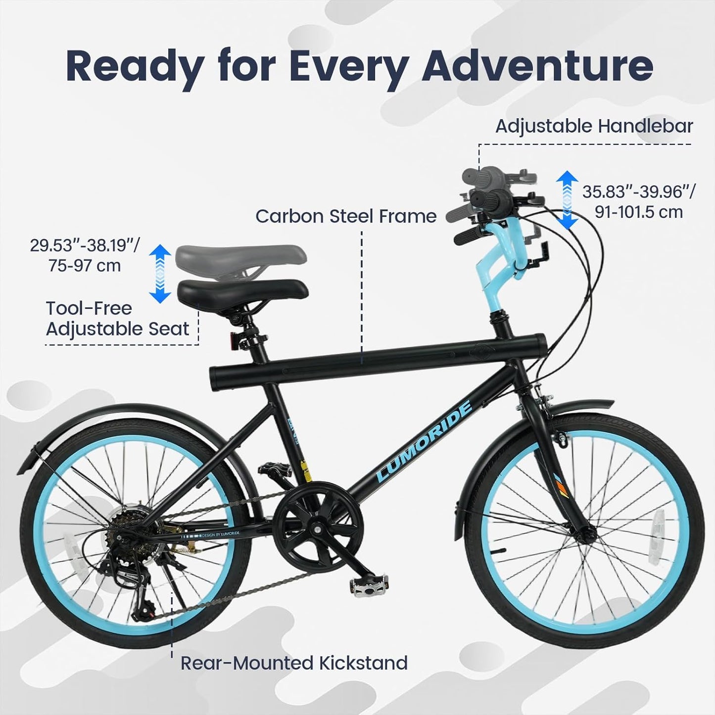 OLAKIDS 20" Kids Mountain Bike, 7 Lighting Modes, Bluetooth Music, 6 Speed, for Ages 6-14 Boys & Girls