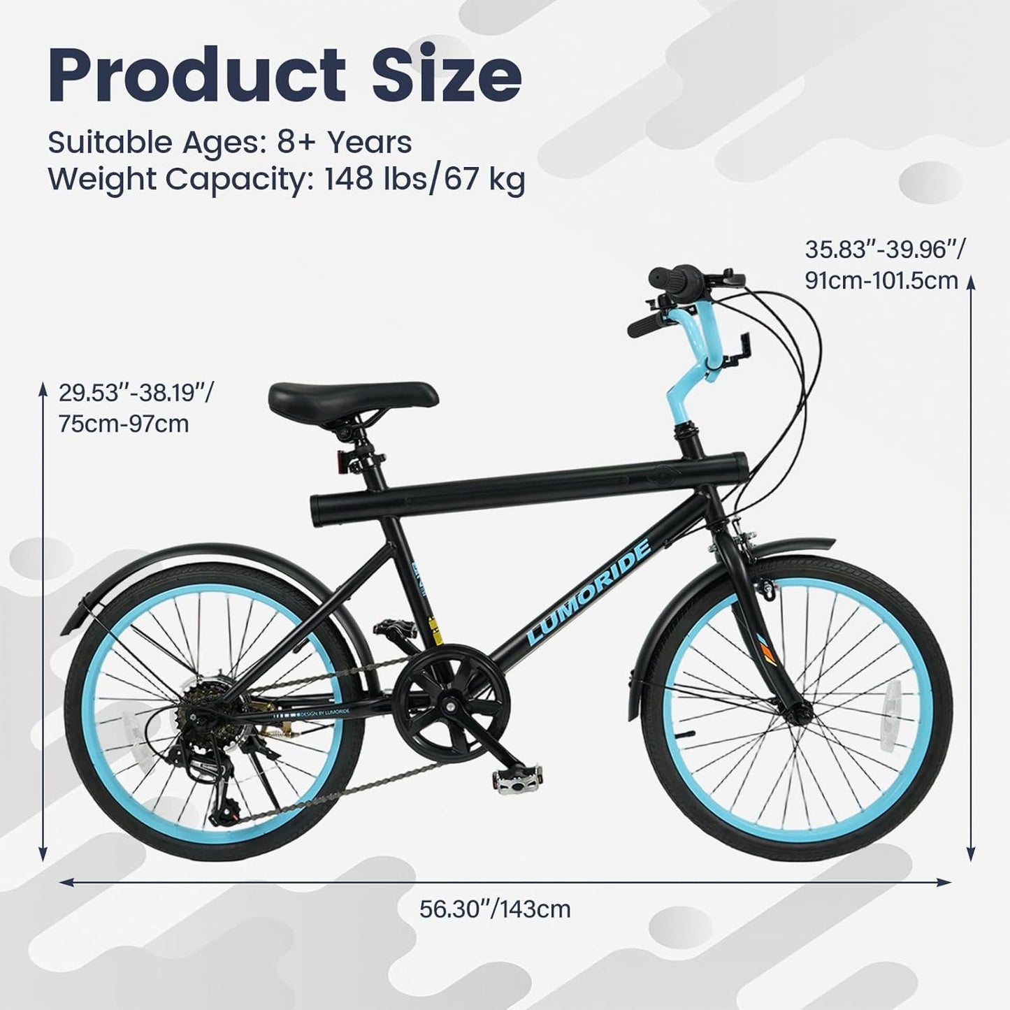 OLAKIDS 20" Kids Mountain Bike, 7 Lighting Modes, Bluetooth Music, 6 Speed, for Ages 6-14 Boys & Girls