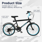OLAKIDS 20" Kids Mountain Bike, 7 Lighting Modes, Bluetooth Music, 6 Speed, for Ages 6-14 Boys & Girls