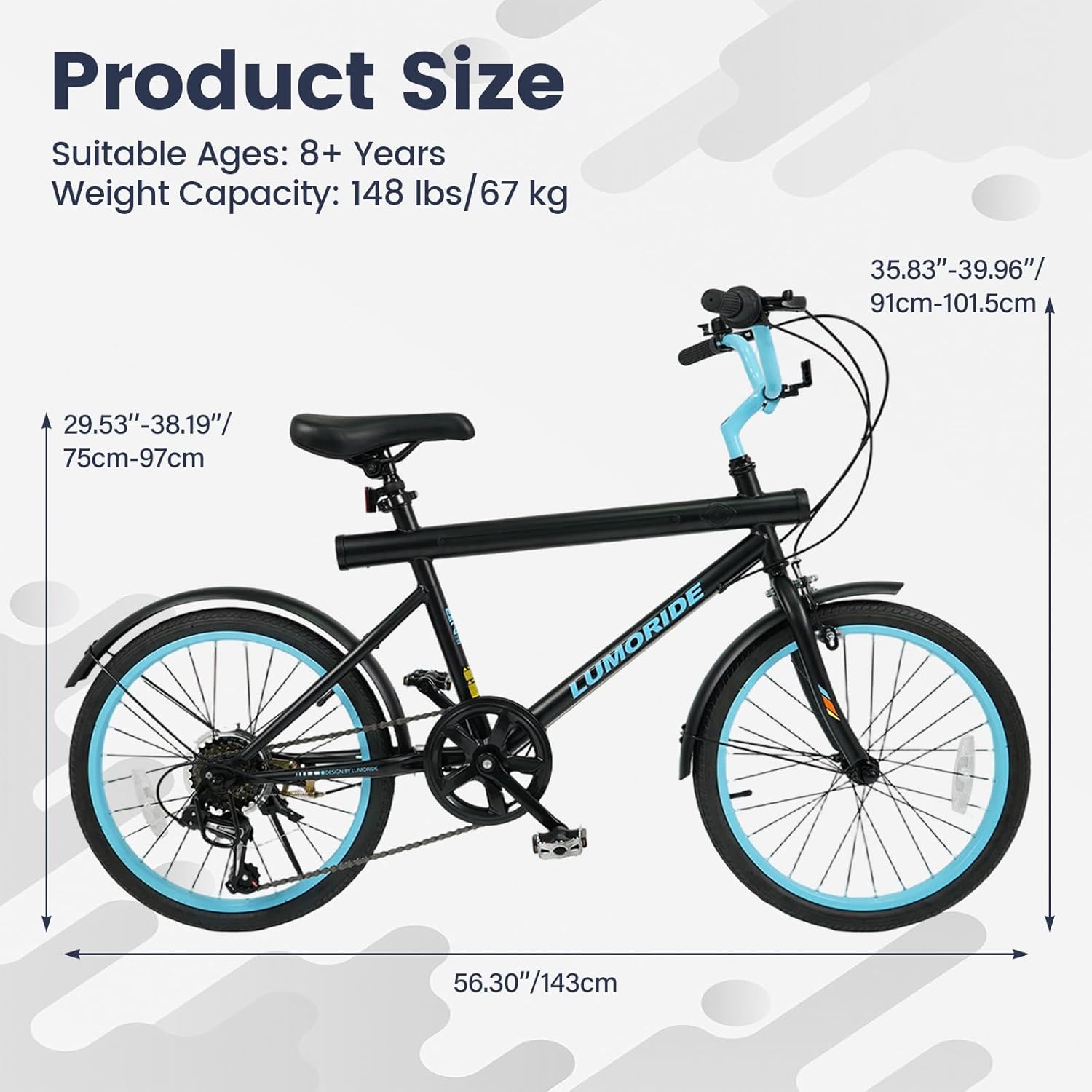 OLAKIDS 20" Kids Mountain Bike, 7 Lighting Modes, Bluetooth Music, 6 Speed, for Ages 6-14 Boys & Girls