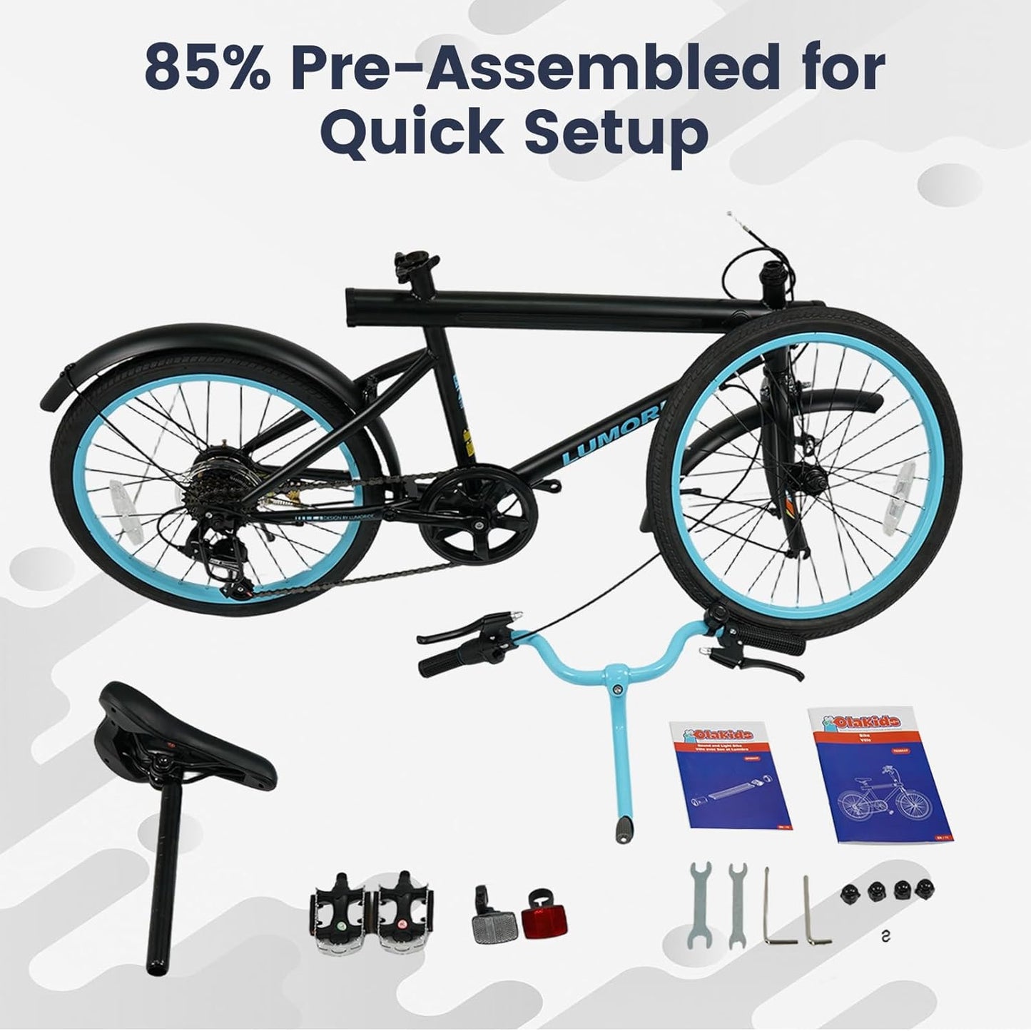 OLAKIDS 20" Kids Mountain Bike, 7 Lighting Modes, Bluetooth Music, 6 Speed, for Ages 6-14 Boys & Girls