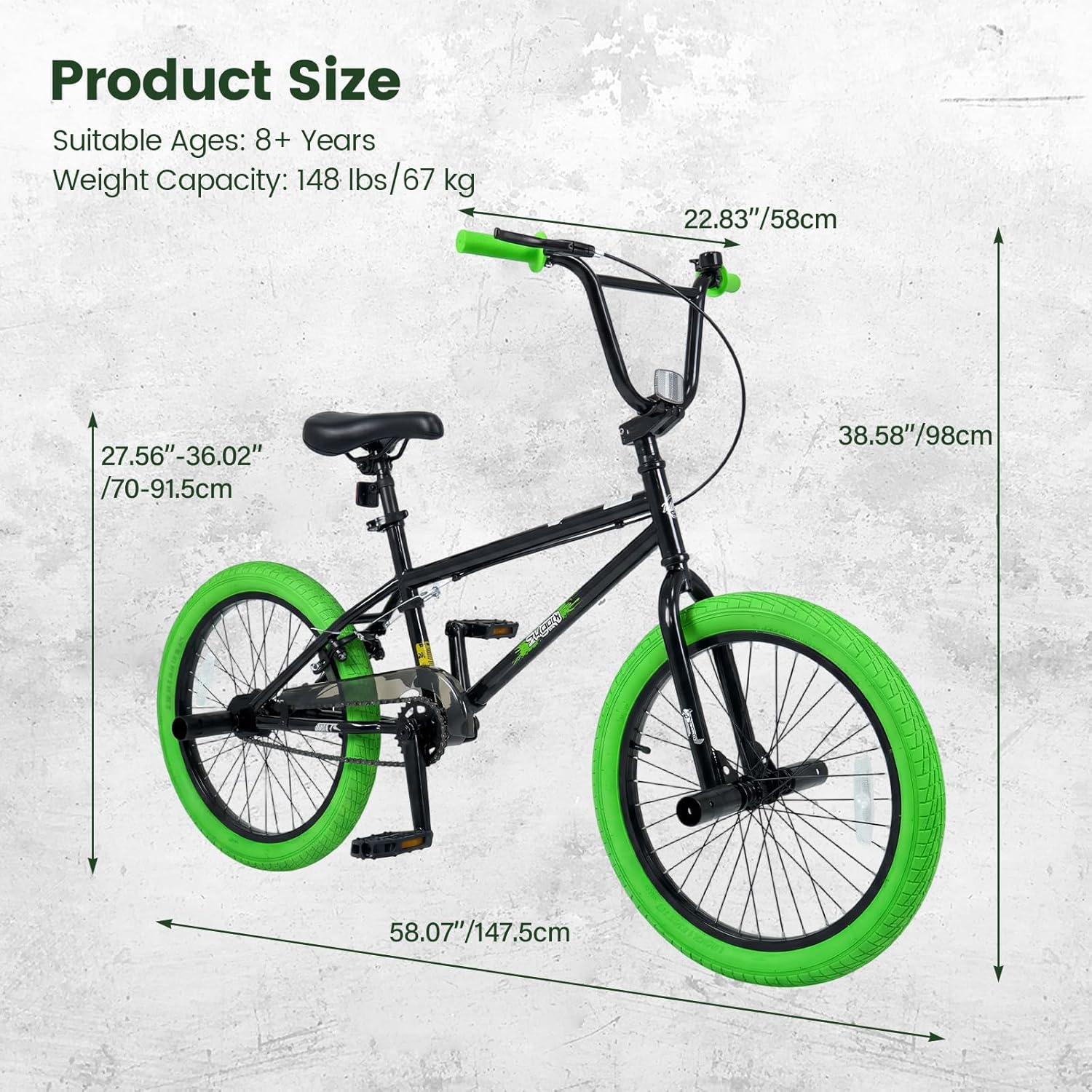 Olakids 20" Kids BMX Bike with 4 Pegs for Boys & Girls, Freestyle Bicycle with Adjustable Seat