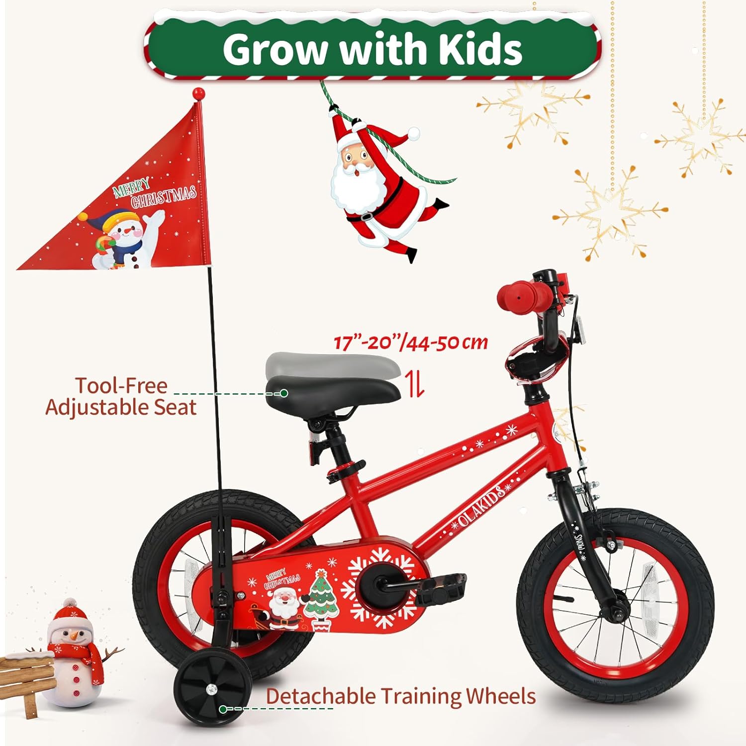 OLAKIDS Christmas Theme Kids Bike 12/14/16/18 Inch with Training Wheels & Music Box