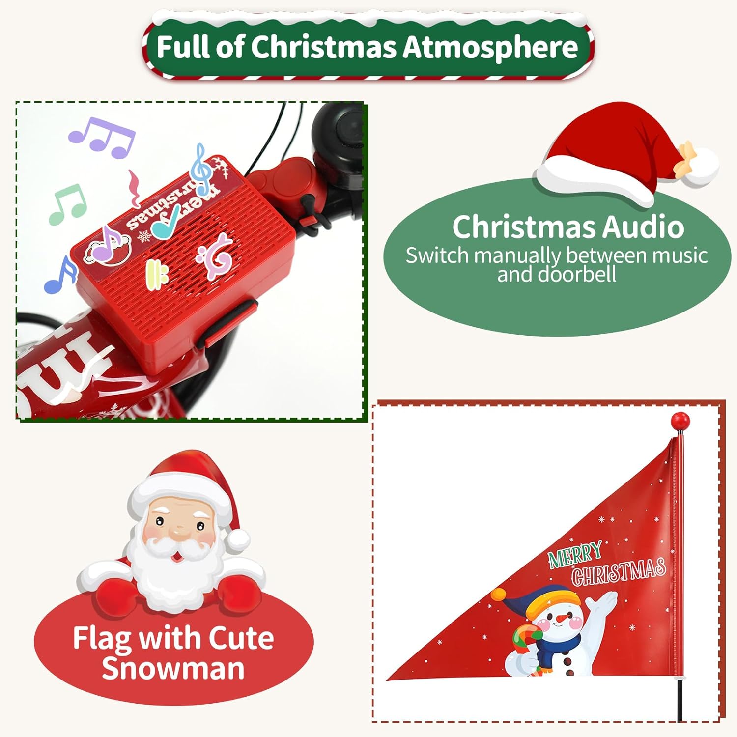 OLAKIDS Christmas Theme Kids Bike 12/14/16/18 Inch with Training Wheels & Music Box
