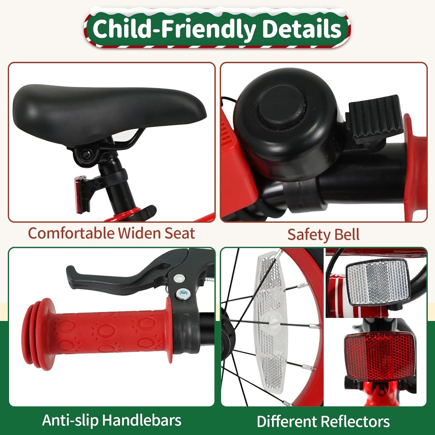 OLAKIDS Christmas Theme Kids Bike 12/14/16/18 Inch with Training Wheels & Music Box