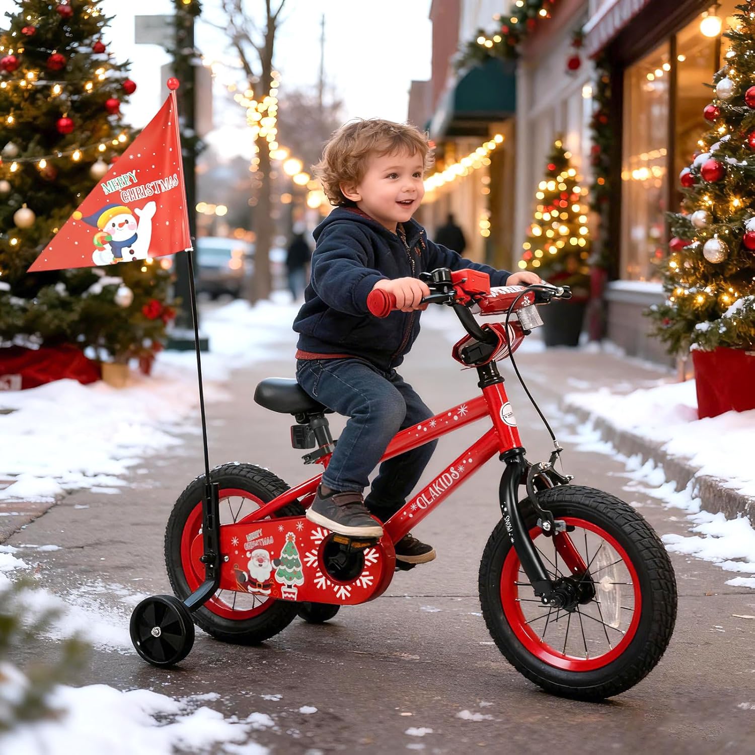 OLAKIDS Christmas Theme Kids Bike 12/14/16/18 Inch with Training Wheels & Music Box
