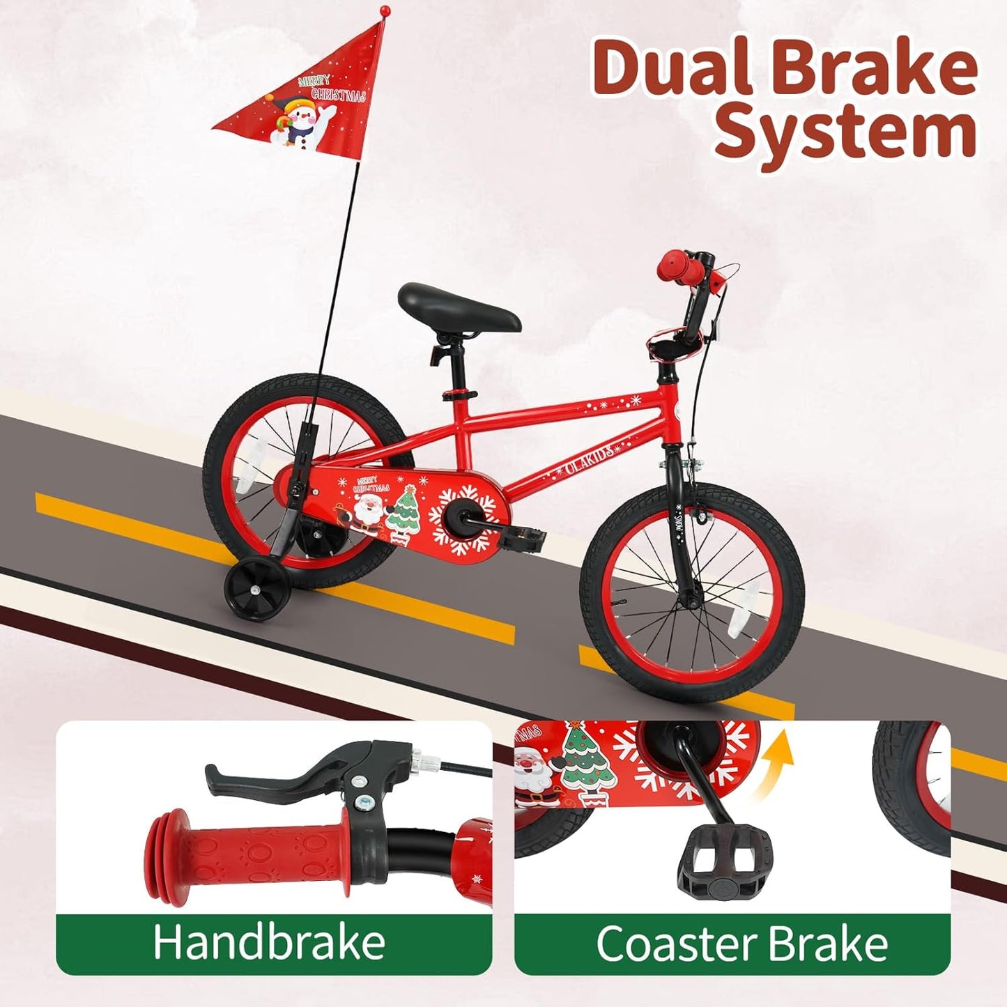 OLAKIDS Christmas Theme Kids Bike 12/14/16/18 Inch with Training Wheels & Music Box