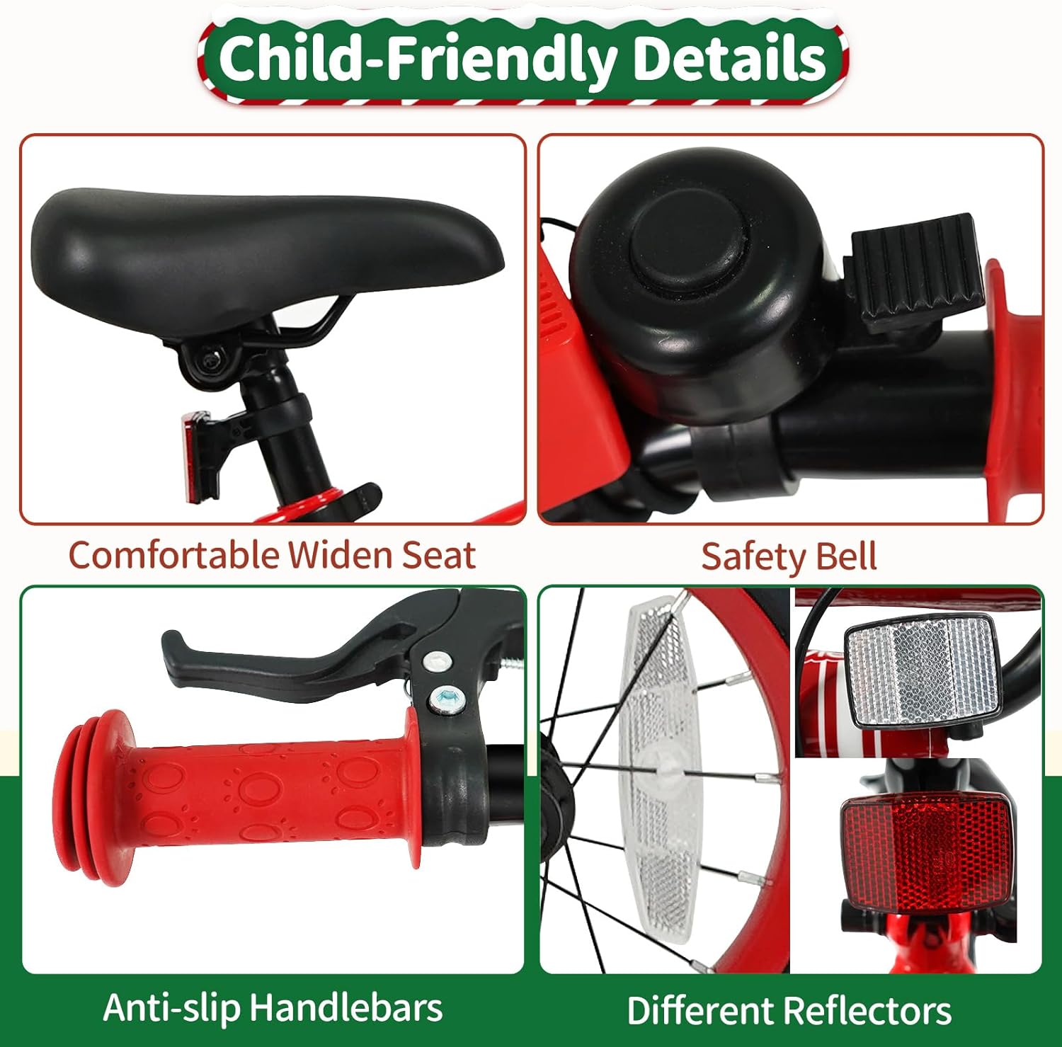 OLAKIDS Christmas Theme Kids Bike 12/14/16/18 Inch with Training Wheels & Music Box