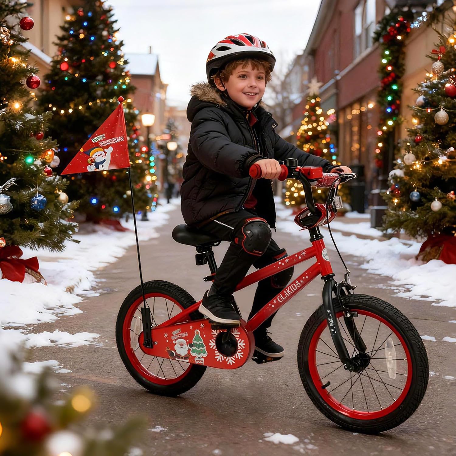 OLAKIDS Christmas Theme Kids Bike 12/14/16/18 Inch with Training Wheels & Music Box