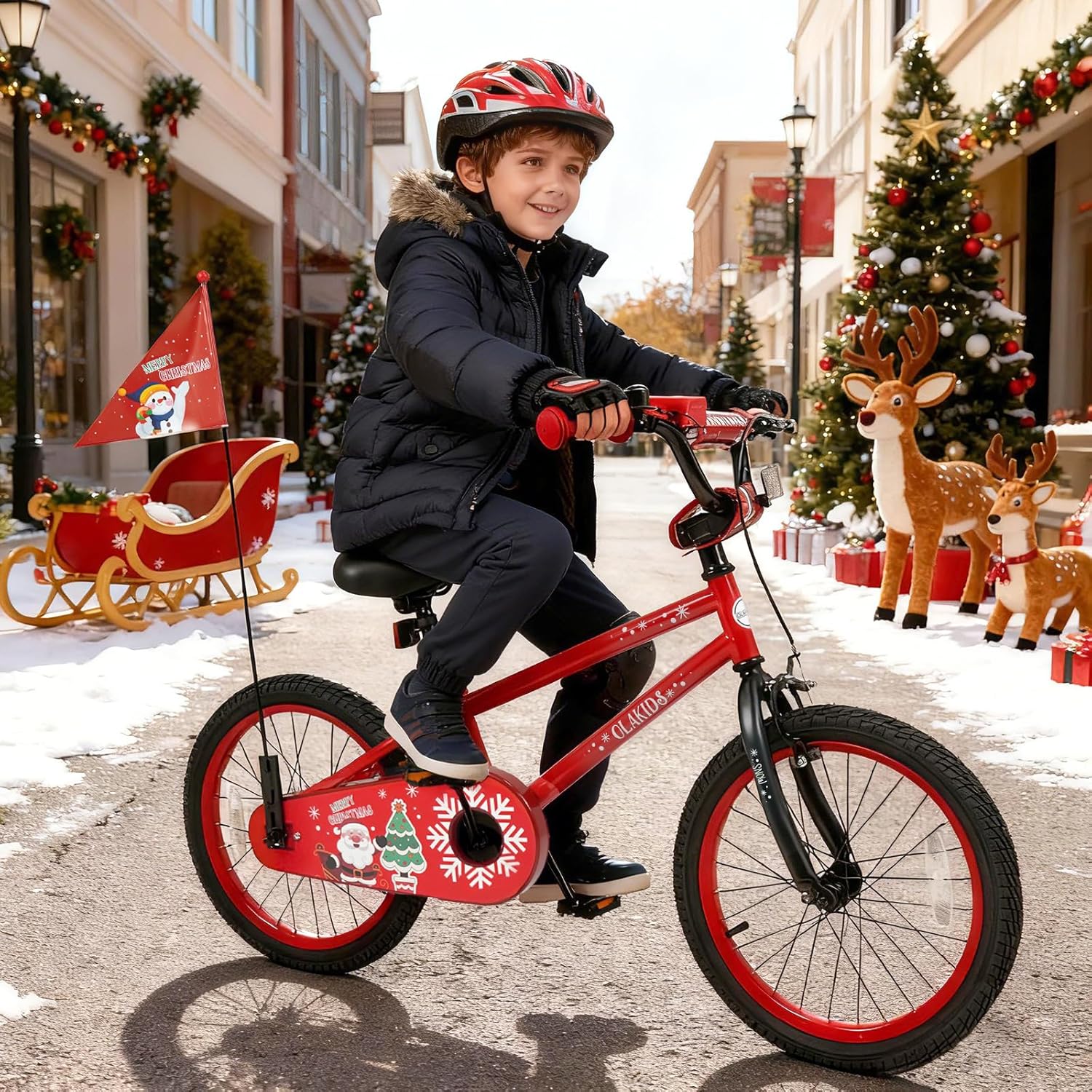 OLAKIDS Christmas Theme Kids Bike 12/14/16/18 Inch with Training Wheels & Music Box