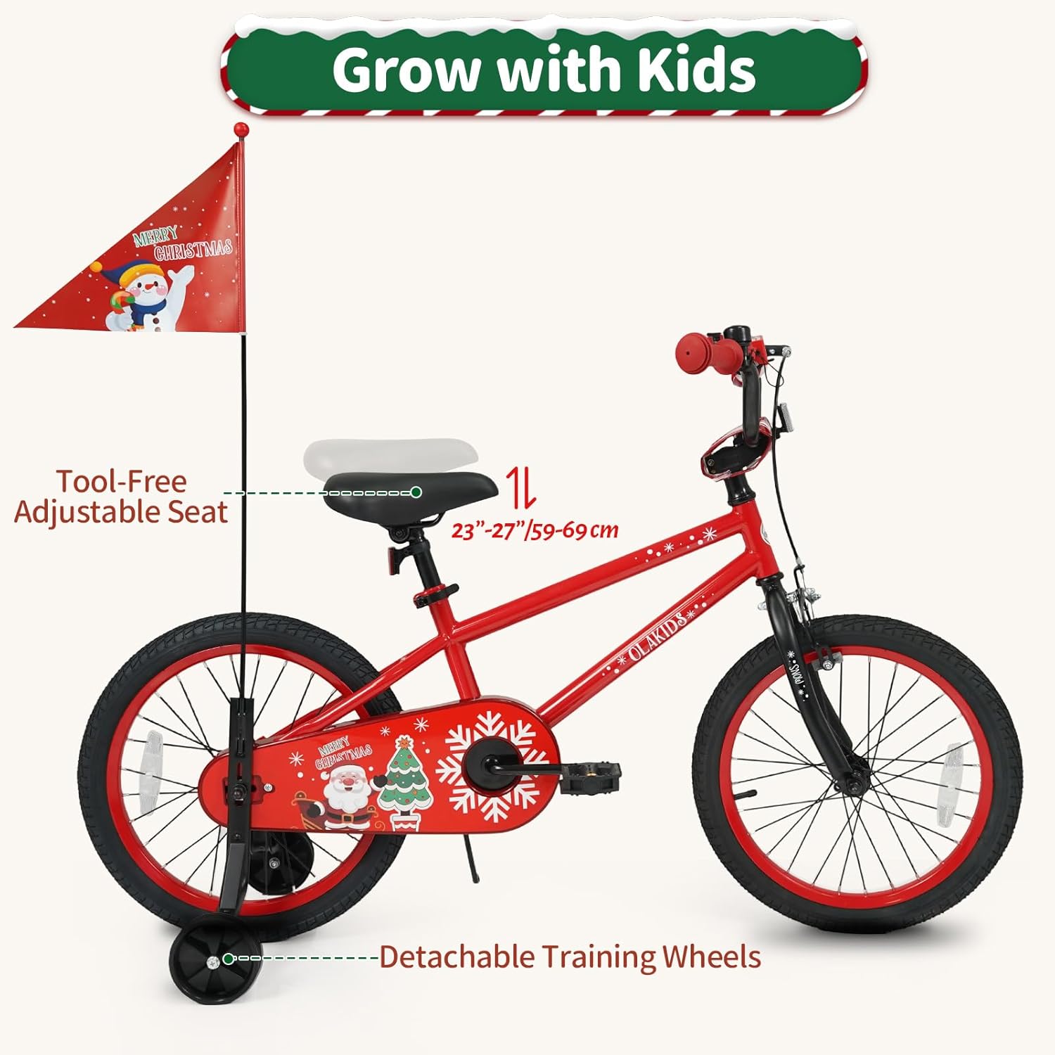 OLAKIDS Christmas Theme Kids Bike 12/14/16/18 Inch with Training Wheels & Music Box