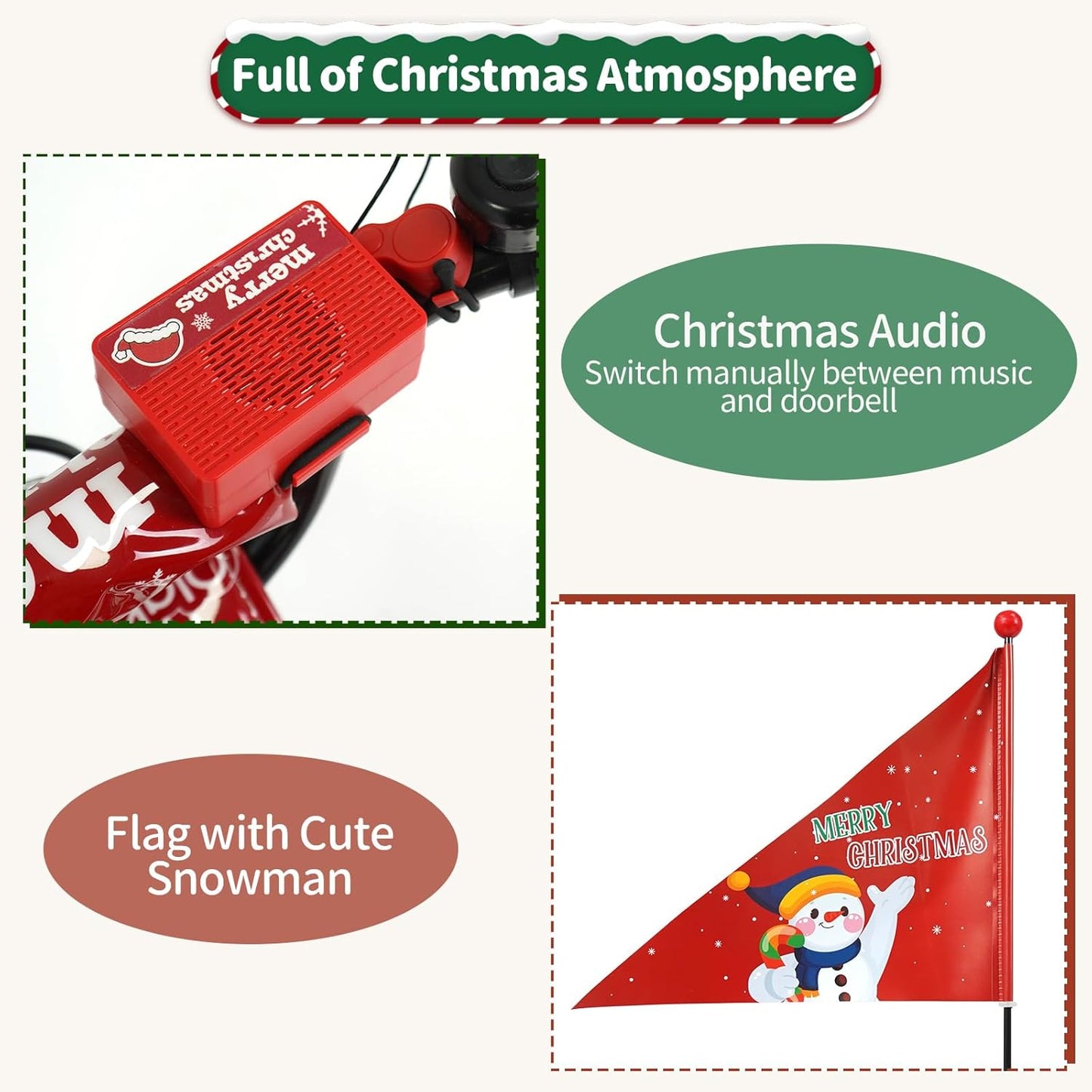 OLAKIDS Christmas Theme Kids Bike 12/14/16/18 Inch with Training Wheels & Music Box