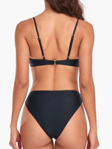 Active Solid Color High Waist Moderate Knotted Front Two Piece Bikini Set