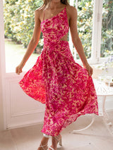 Asymmetrisches Cutout-Trägerkleid mit Raffungen, hohem Schlitz und gebundenem Rückenteil