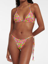 Boho Floral Strappy Scrunch Cheeky Triangle Two Piece Bikini Set