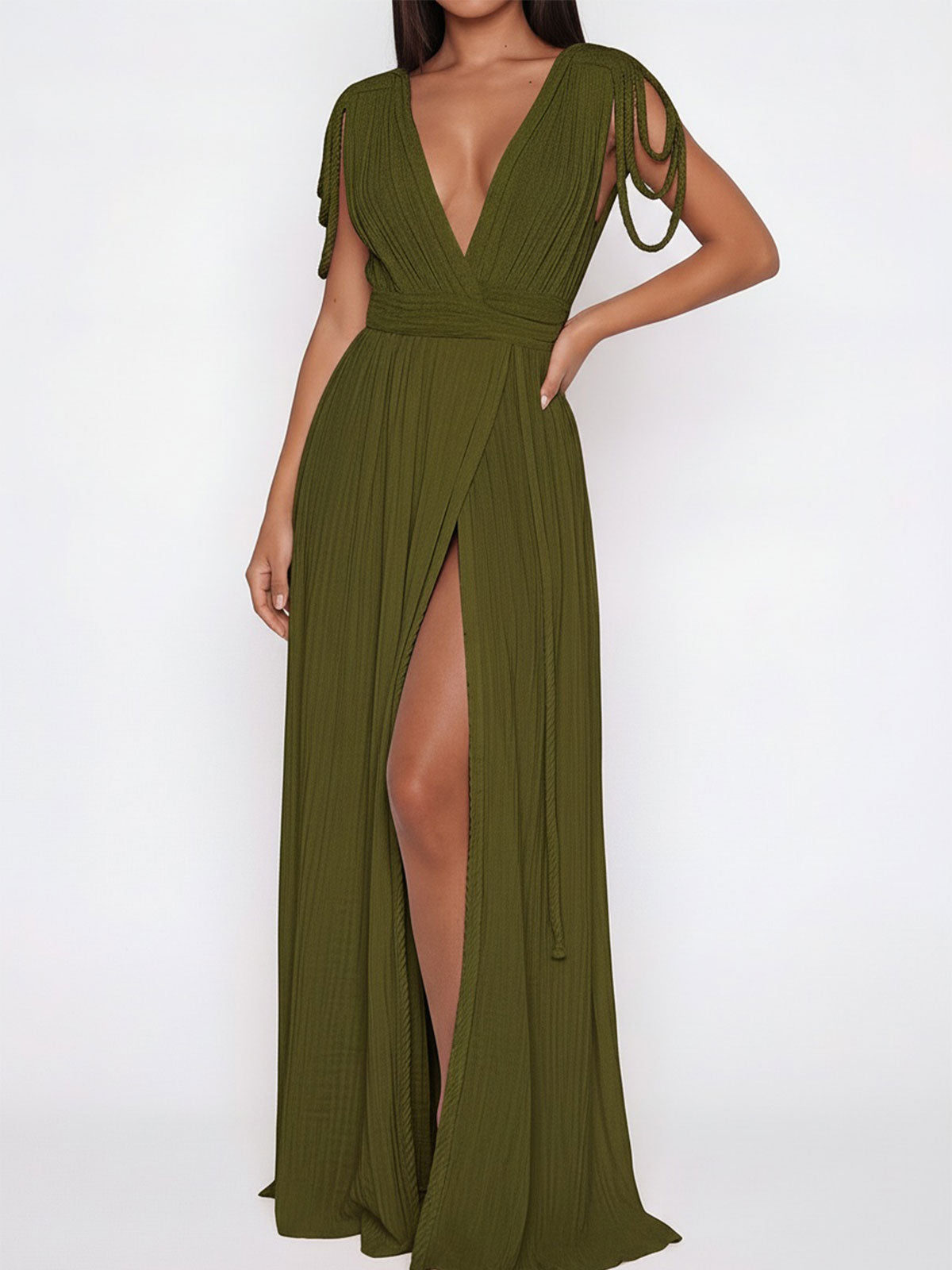Convertible Braided Strappy Epaulette Shoulder Resort Wrap Maxi Dress