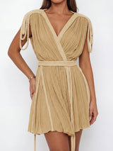 Convertible Braided Strappy Epaulette Shoulder Resort Wrap Mini Dress