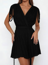 Convertible Braided Strappy Epaulette Shoulder Resort Wrap Mini Dress