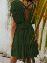 Convertible Braided Strappy Epaulette Shoulder Resort Wrap Mini Dress