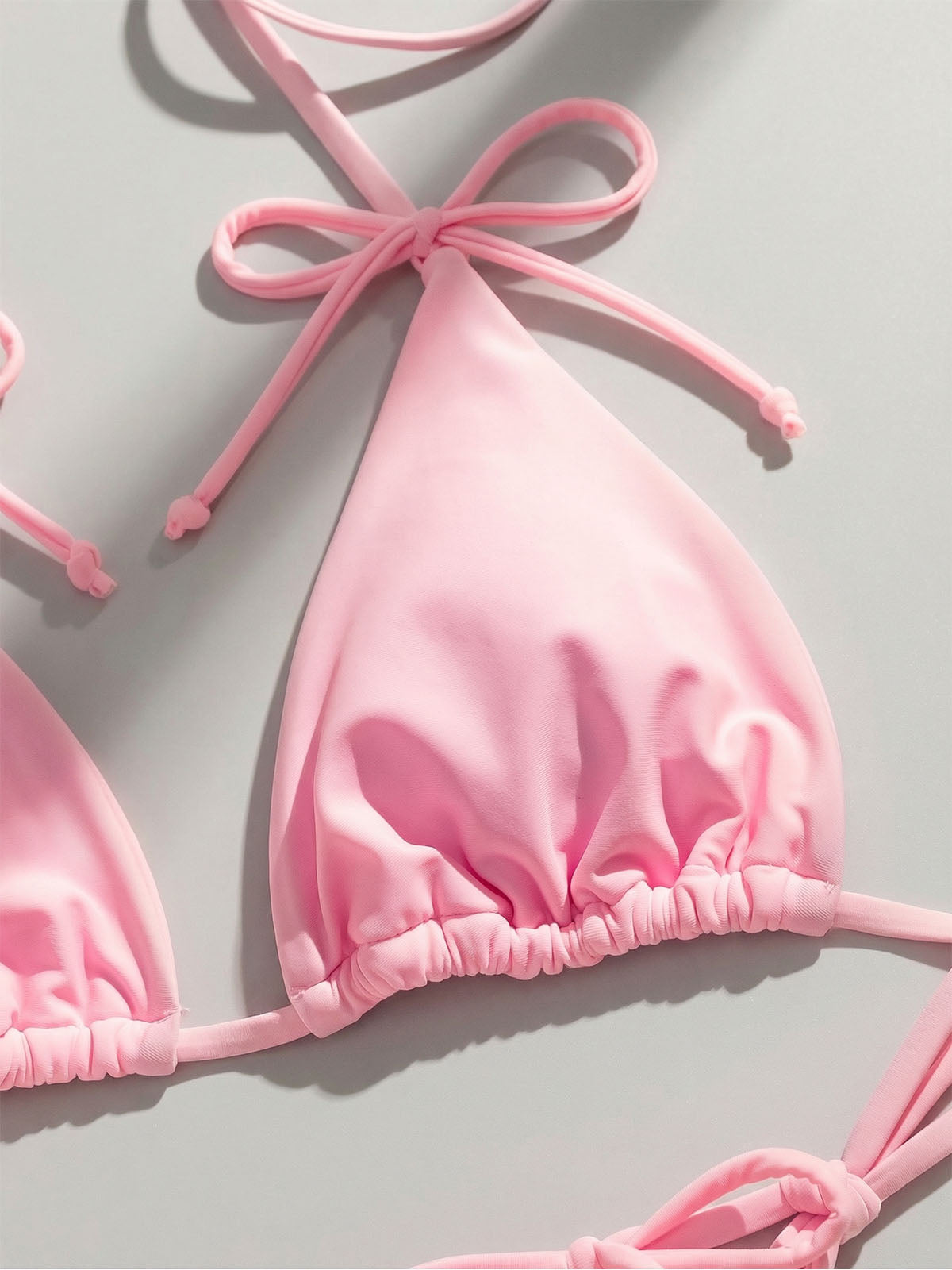 Cute Bow Trim Tie Side Ruched Cheeky Sexy Halter Two Piece Bikini Set