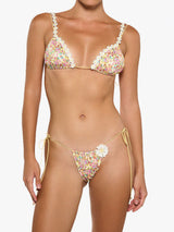 Blumenmuster zum Binden seitlich brasilianischer Scrunch-Spitzen-Dreieck-Zweiteiler-Bikini-Set