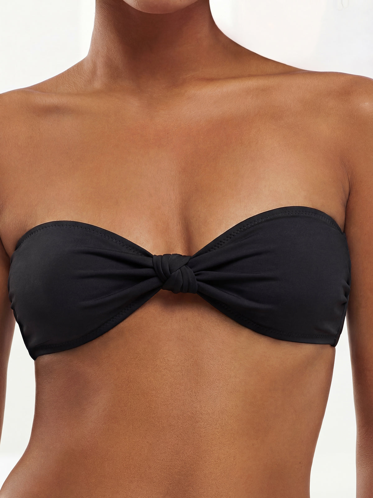 Sparkly Knotted Front Ruched Sweetheart Bandeau Bikini Top